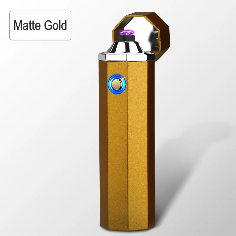 Gold Matte Новинка 360 градусов зажигание двойная дуга плазменная зажигалка электрическая USB Зажигалка двойная дуга перезаряжаемая сигарета зажигалка подарок - Цвет: Gold Matte