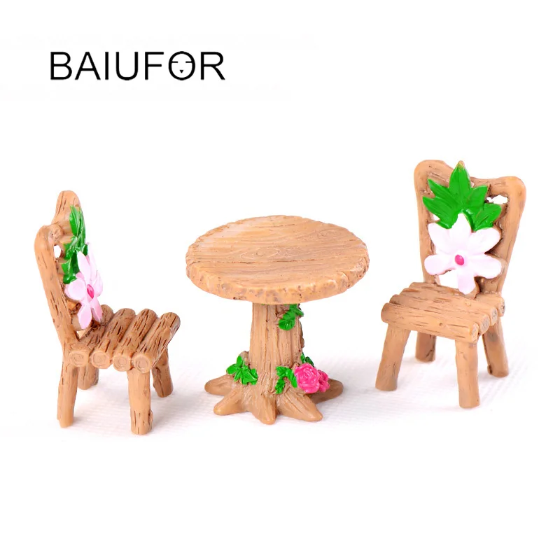 BAIUFOR Деревянный Мини цветок стол и стул сказочный сад миниатюрная Террариум