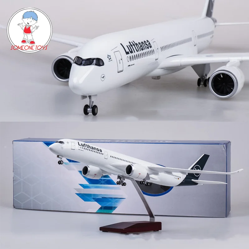50.5CM 1/142 Scale Diecast Airplane Airbus A350 Lufthansa Airline Model With Bases Wheels Resin Plane For Collection