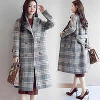 fashion lattice woolen coat female trend ladies coats double breasted coat high quality autumn winter new cashmere coat 1380