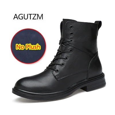 AGUTZM/9958 г. Новые черные модные мужские зимние ботинки с плюшем, натуральная кожа, осенние мужские Ботильоны размера плюс: 35-50 - Цвет: Black no plush