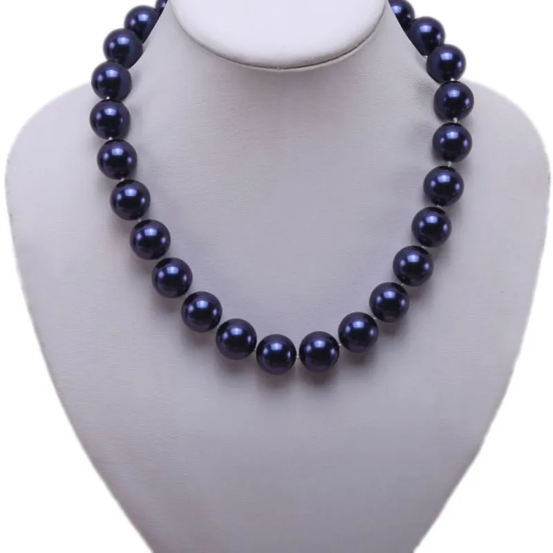 

JYX 2019 charming necklace dark blue 18mm Seashell Pearl Round Beads Necklace high quality 18" elegant jewelry for women