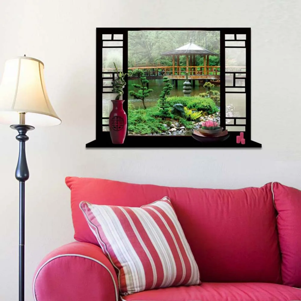 Новая наклейка на стену новый 3D ложный пейзаж фон для спальни окна стикер s