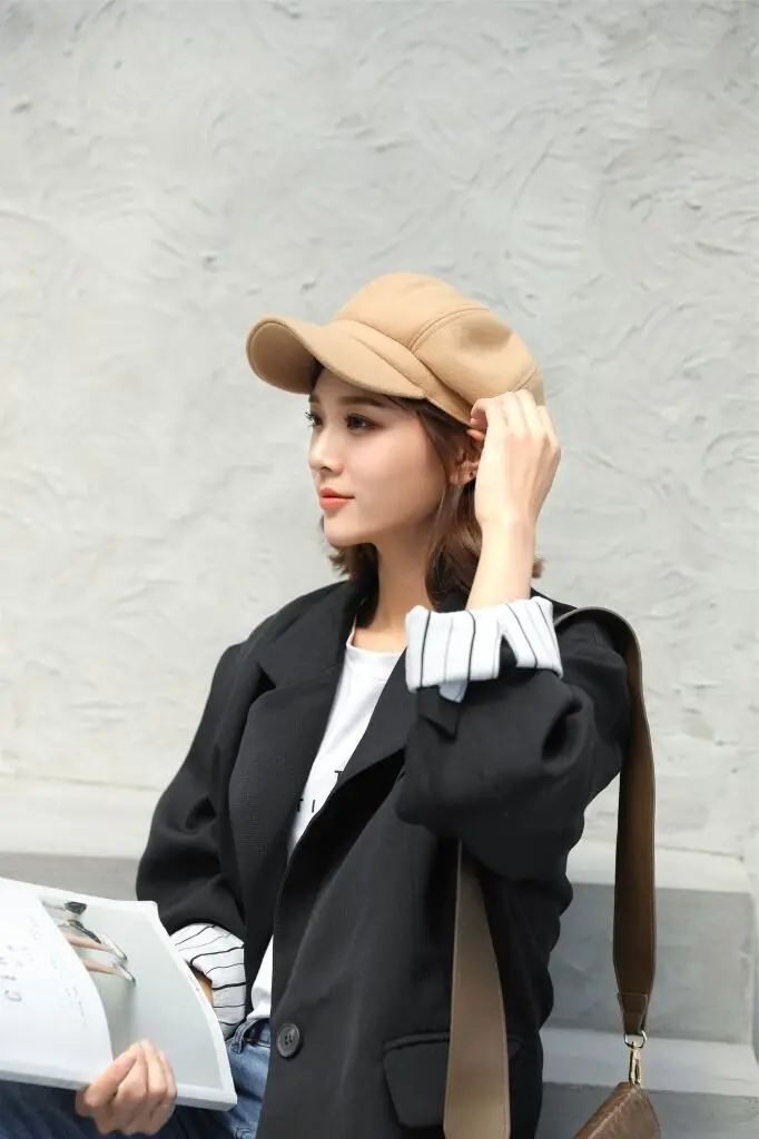 MAERSHEI wool Women Beret Autumn Winter Octagonal Cap Hats Stylish Artist Painter Newsboy Caps Black Grey Beret Hats