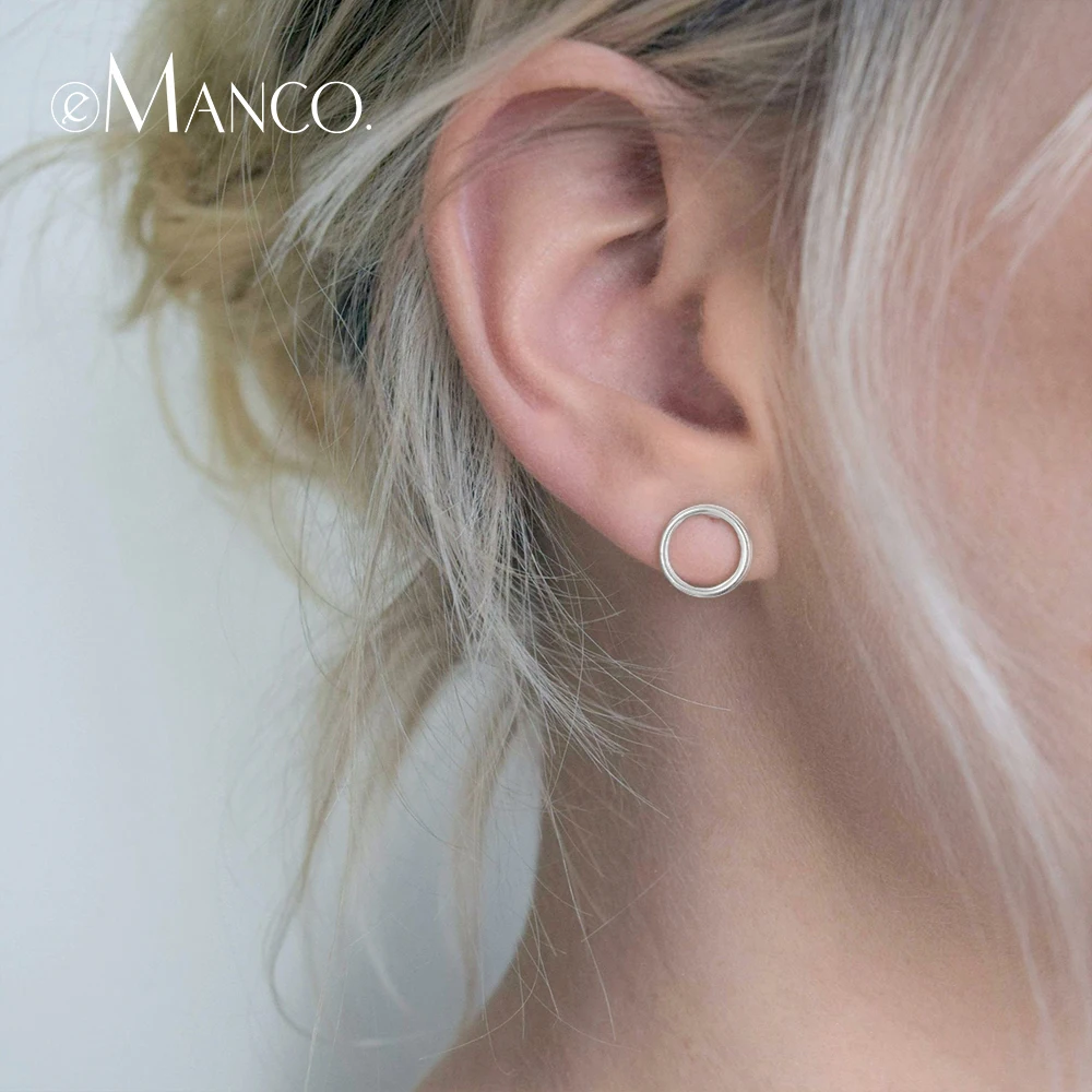 E-Manco 925 пробы серебряные серьги-гвоздики для женщин простые круглые с