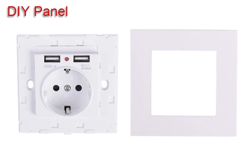 Coswall, двойной usb порт для зарядки, 5 В, 2.1A, светодиодный индикатор, 16A, настенная розетка европейского стандарта, ПК Панель, серый, черный, белый, золотой