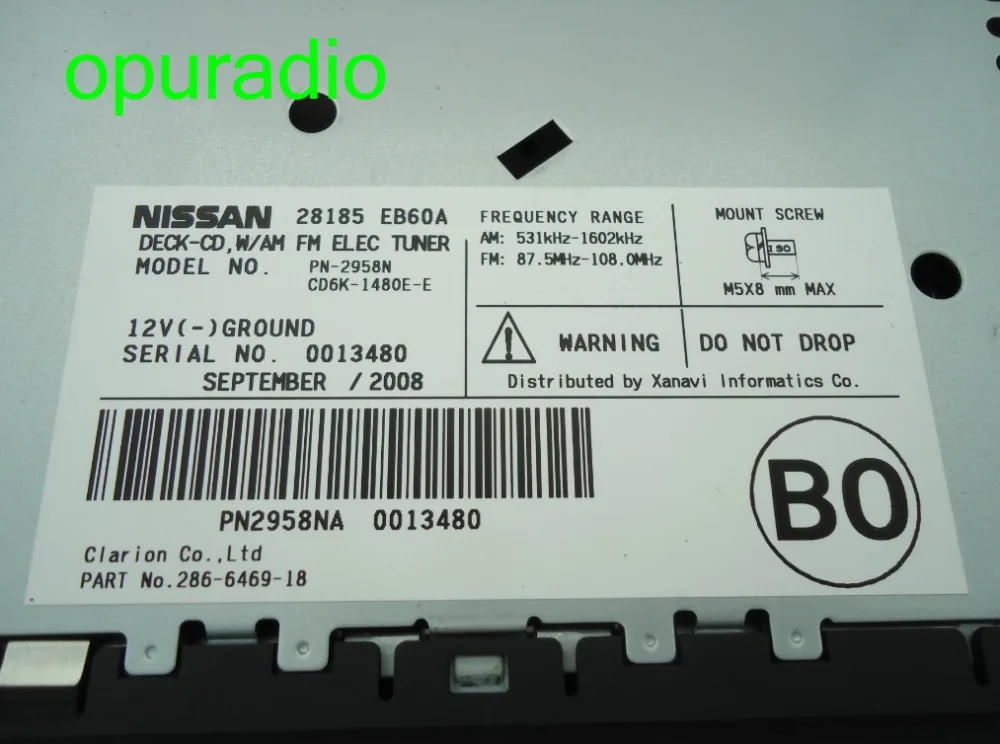 Автомагнитола Nisunn 28185 EB60A 6 CD-чейнджер PN-2958N PN-2958NA AM FM-тюнер 286-6469-18 Infiniti | Автомобили