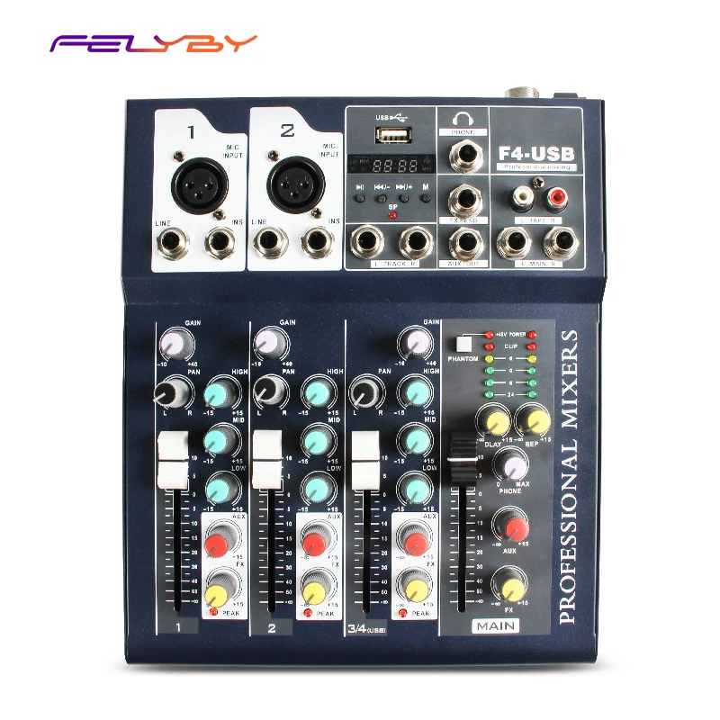 FELYBY мини портативный аудио микшер с USB Bluetooth DJ звуковая микшерная консоль MP3