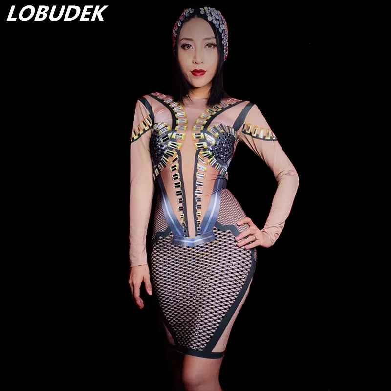 Sexy Bright Black Rhinestones Long Sleeve Dress Winter Women Party Birthday Dresses Nightclub DJ Singer Evening Prom Show | Женская