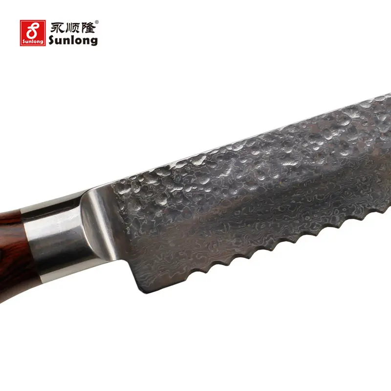 Sunlong 8 дюймов дамасский стальной нож зазубренный для хлеба торта узор Стальные