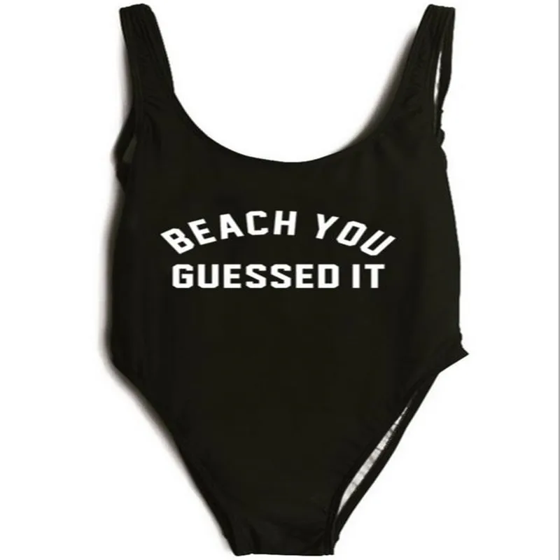 Пляжные Вы угадали забавное бикини буквы женские стринги Цельный купальник