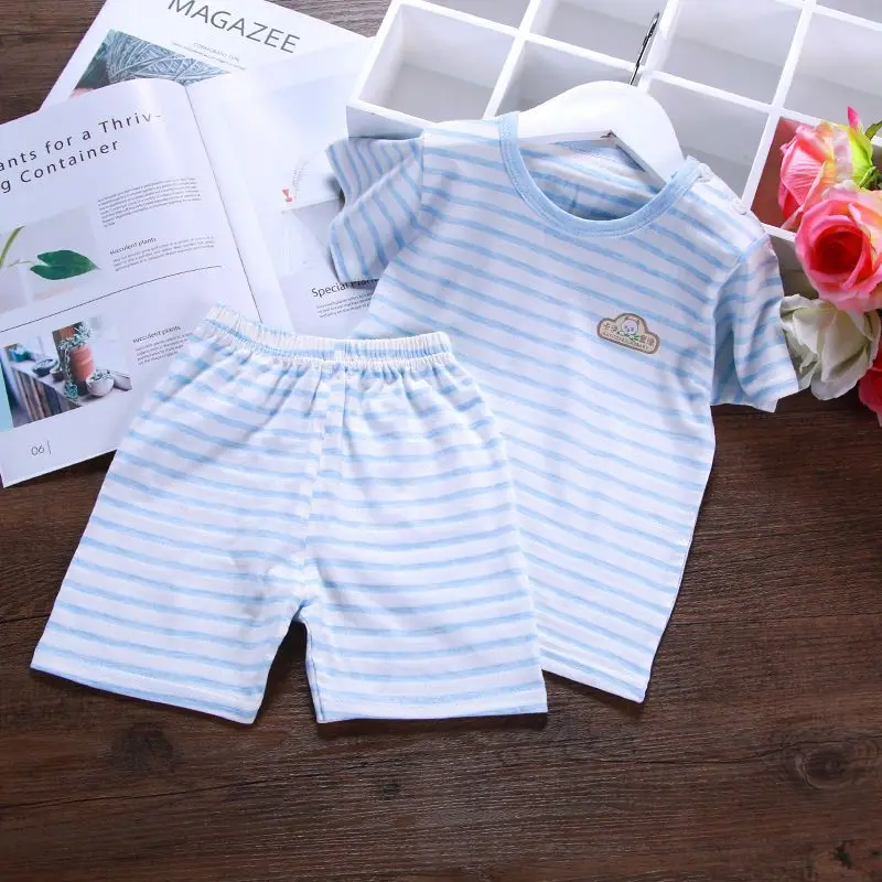 2019 Cartoon striped shirt Pants girl outfit Newborn Baby boy summer clothes Cotton Infant Clothes tracksuit Children's suit | Детская