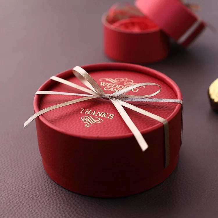 Luxury Red Wedding Chocolate Gift Boxes With Gold Ribbon Small Candy Box Favors For Party Guests Souvenir Packaging High Quality