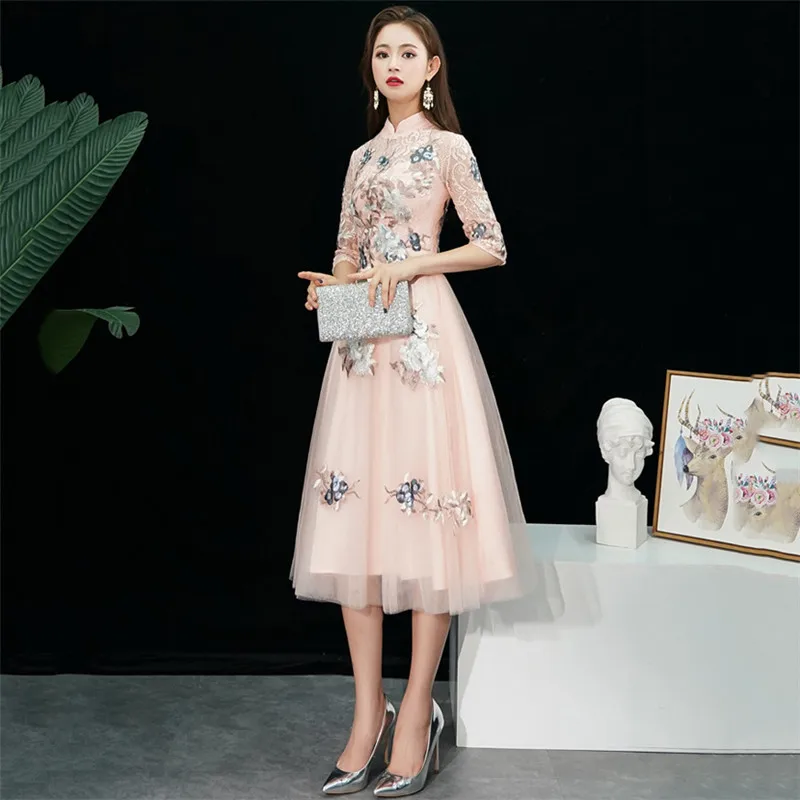 Вечернее светильник с вышивкой в Корейском стиле светло-розовые элегантные