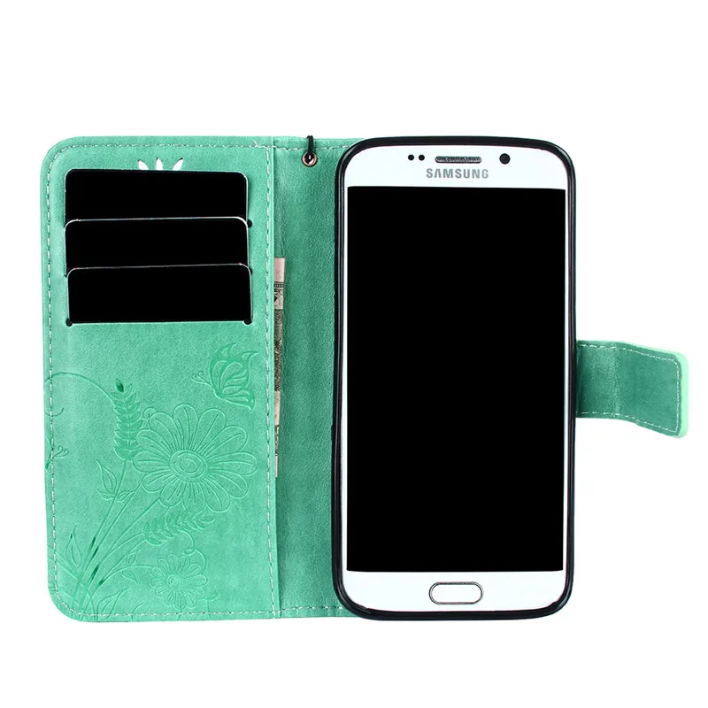 Роскошный кожаный чехол бумажник с тиснением и цветами для Samsung Galaxy S4 S5 S6 S7 Edge S8 Plus