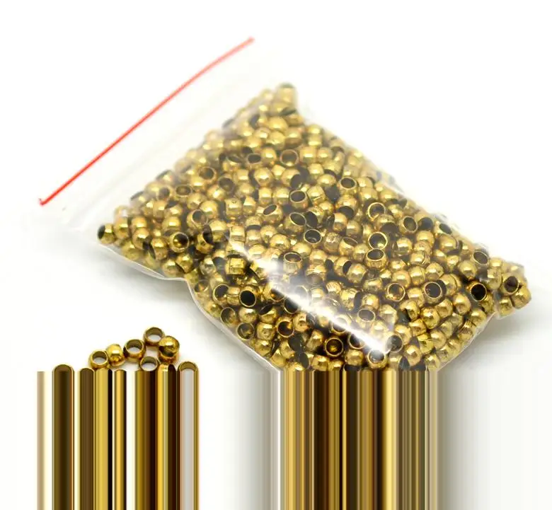 Обжимные бусины из меди круглые золотистые диаметр 2 мм 3 (1/8 дюйма) 80 шт.