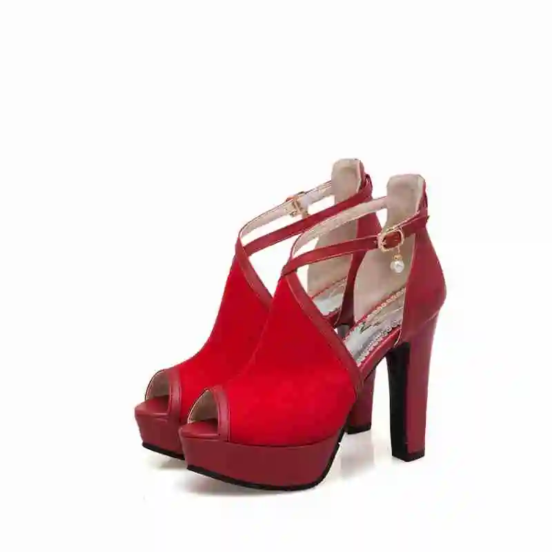 FAMSO Size34-43 2019 новые женские Босоножки с открытым носком и пряжкой черные красные