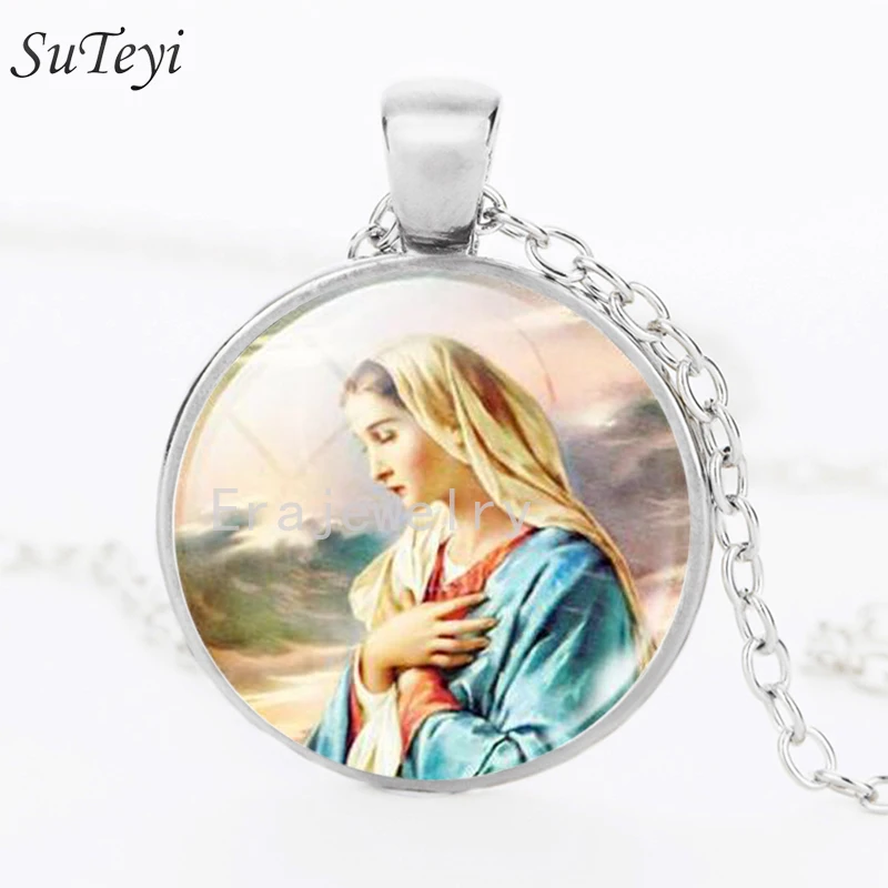 SUTEYI классическое ожерелье для женщин с изображением Иисуса круглый стеклянный