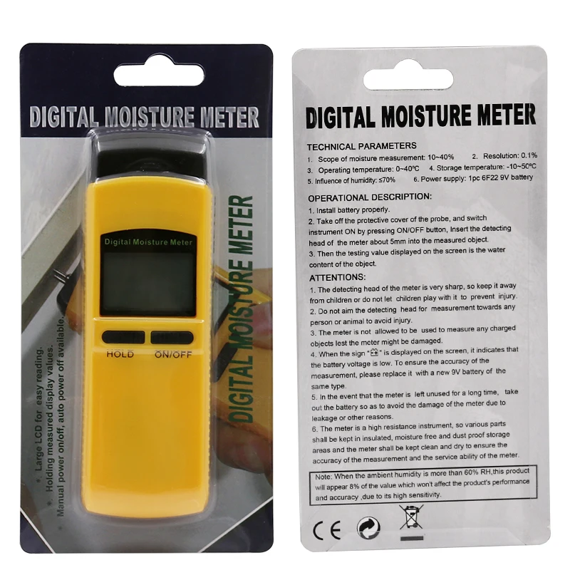 Digital Induction Wood Moisture Meter 0~50% Tree Timber Content Tester 0-50C Thermometer Hygrometer LCD Backlight | Инструменты