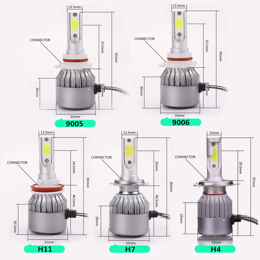 Carsty C6 H1 H4 H7 HB4 9006 HB3 9005 H8 H11 автомобильный блок светодиодов фары лампы (Подол короче