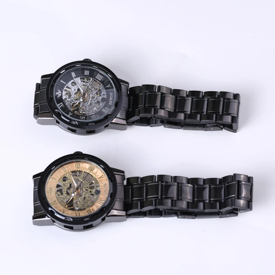 SEWOR классические ретро часы с римскими цифрами черный стальной прозрачный чехол