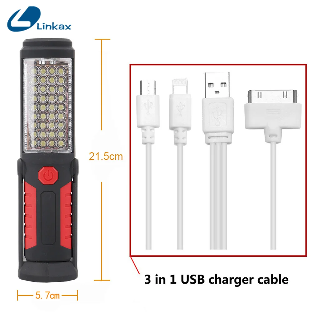 USB Перезаряжаемый 36+ 5 светодиодный светильник-вспышка для работы на открытом воздухе, светильник-подставка, магнитный крючок, Мобильная мощность для телефона, лампа Lanterna
