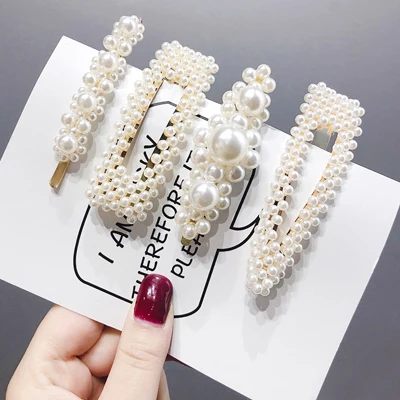 A002 4pcs Заколка для волос в Корейском стиле для женщин и девочек из металлического сплава из жемчуга BB заколки для волос Роскошные многофункциональные ряды неправильные искусственные жемчужины декоративные шпильки для волос - Цвет: A002 4pcs