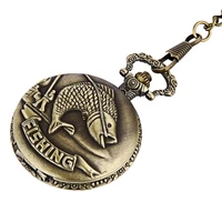 1094 vintage large bronze craved fishing retro best gift pocket watch with waist chain
