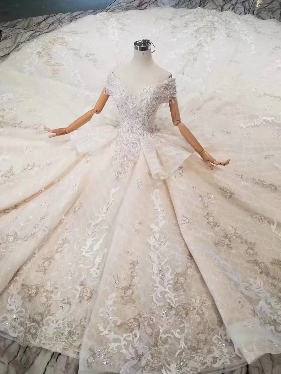 Robe De Mariage 2019 роскошное кружевное бальное платье с открытыми плечами и кисточками