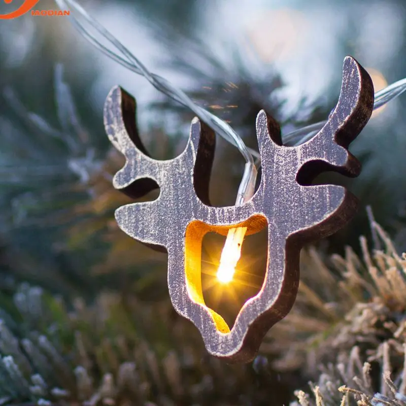 Деревянный оленей Рождество светов 10 светодиодов Батарея работает тауренов свет