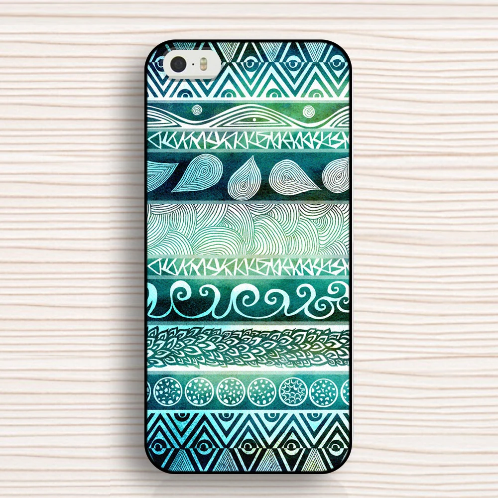Зеленый племенной листья ацтеков защитная крышка телефона чехол для 5 5S высокое