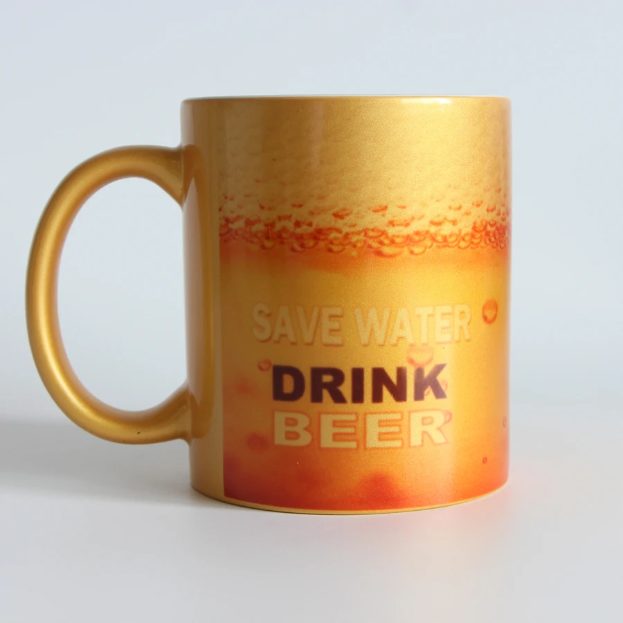 

free shipping Gold color ceramic coffee Mug Tea Cup Mugs and Save water drink beer cups