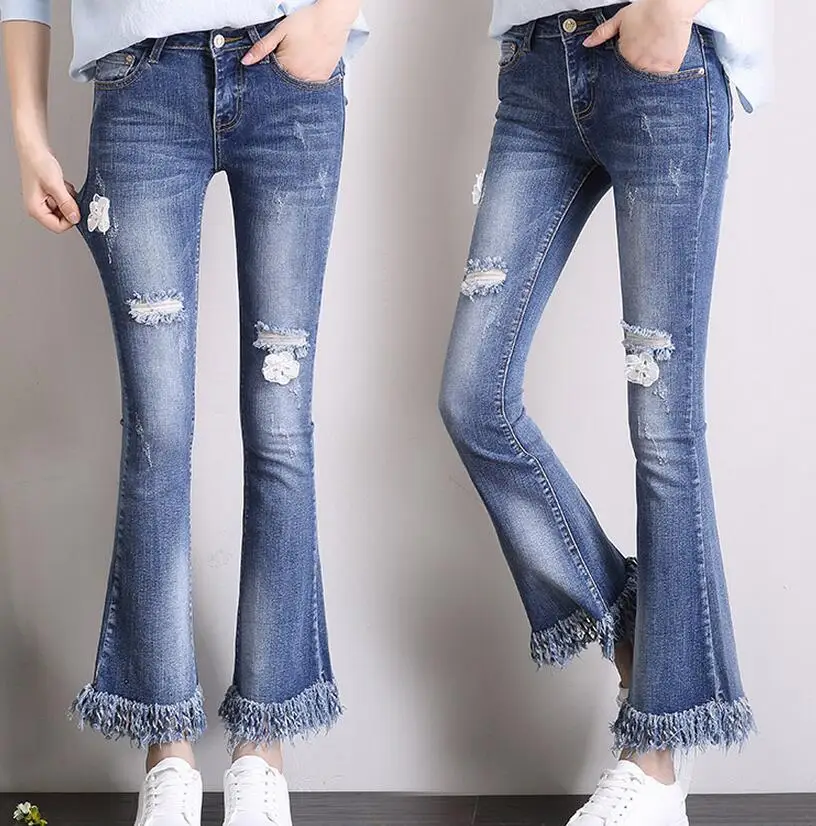

26-32 Hot / Spring Women New Fashion The skinny jeans the nine-point stretch of the holes in the hole are thin