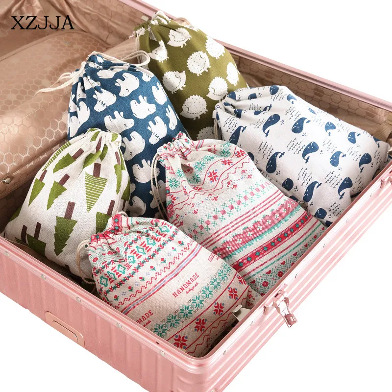 XZJJA 3 шт./компл. печать Drawstring сумка для хранения Портативный Путешествия костюмы