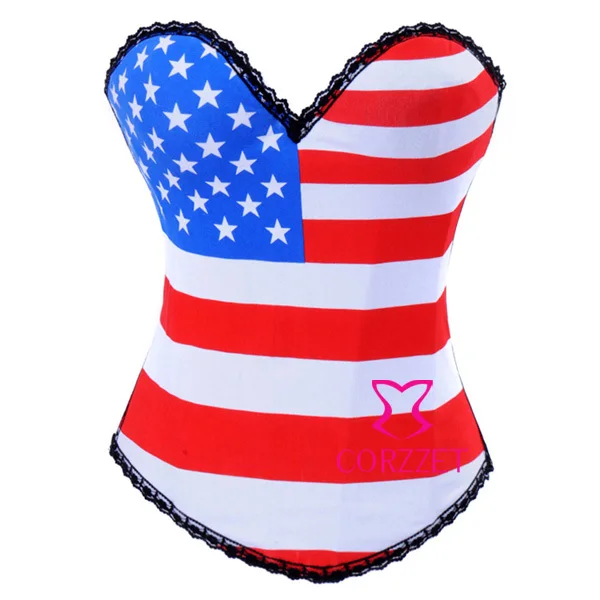 

Strapless United States Flag Print Overbust Sexy Cotton Corselet Corselete Intimates Women Body Waist Trainer Corsets For Sale