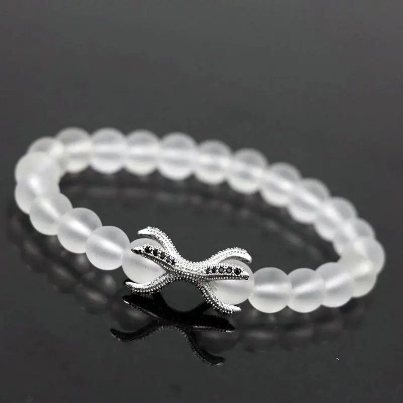 BPPCCR Matte Crystal Clear Beads 8mm Double-sided eagle claw Micro Pave CZ Octopus beaded Men Women luxurious Chakra bracelets | Плетеные
