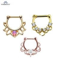 hot rose hogold color 1pc nose ring lacey opal gem septum ring rook clicker titanium shaft 16g nose hanger body piercing jewelry