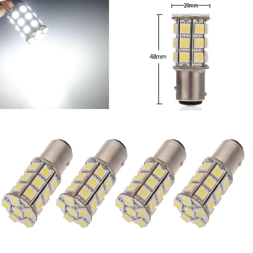 

JX-LCLYL 4pcs 1157 BAY15D P21/5W White 5050 27LED Reverse Backup Tail Brake Light Bulb