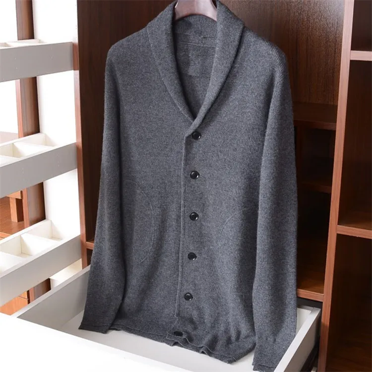 

wool polyamide blend Vneck thick knit men England style loose cardigan sweater single breasted S-XL retail wholesale