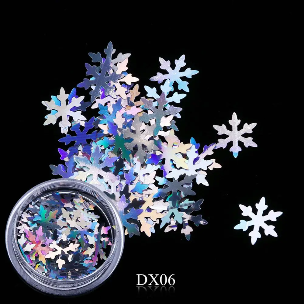 Рождественские украшения для ногтей 1 флакон снежные снежинки декор с блестками