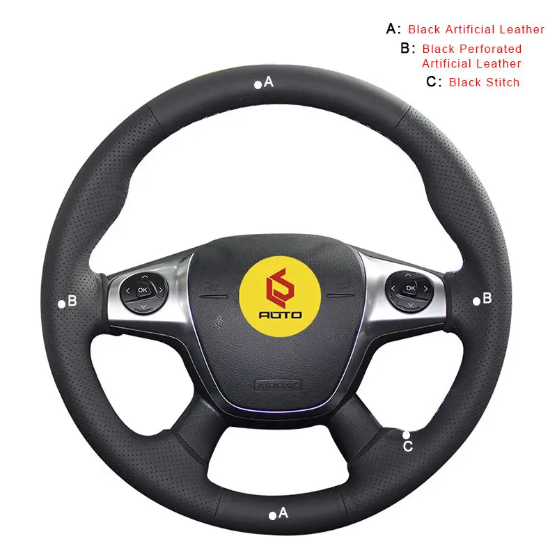Artificial Leather Оплетка на рулевое колесо для Ford Focus 3 2012- Kuga Escape 2013- C-MAX 2011- рулевое покрытие автомобиля кожа - Название цвета: Artificial Leather