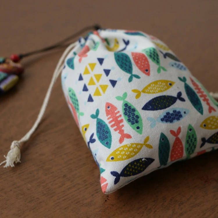 2016 Fish белье хлопок хранения сумки 14x16 см 10 шт./лот Drawstring ткань подарочные пакетики