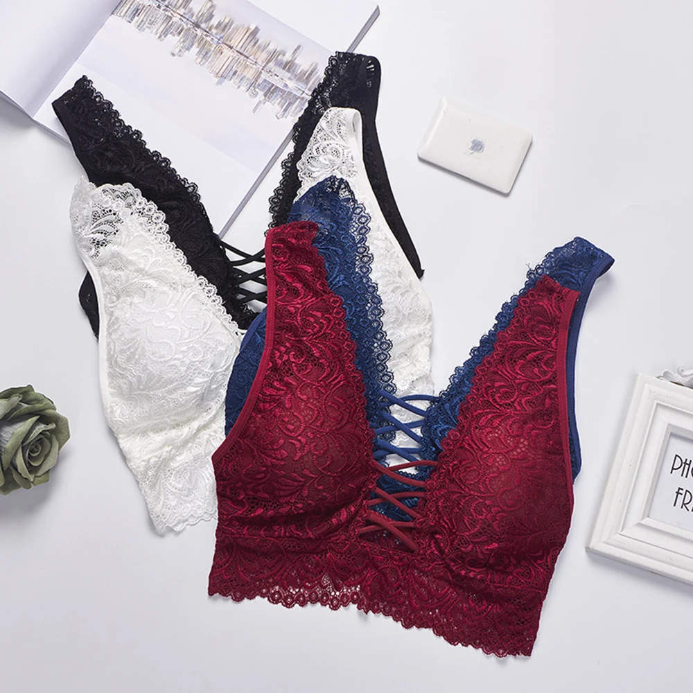 Сексуальные кружева Bralette Для женщин Глубокий V Майка сзади крест бюстгальтер