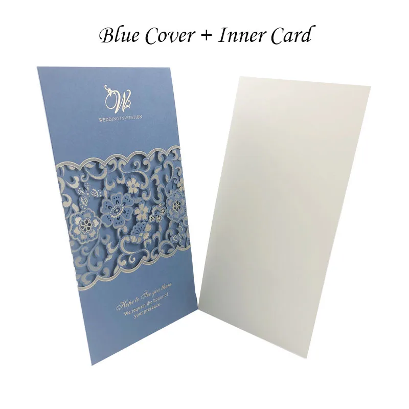 Cover And Inner Card 1 шт., синий, белый, красный, лазерная резка, свадебные пригласительные открытки, роза, элегантная поздравительная открытка, Заказные конверты, украшения для свадебной вечеринки - Цвет: Cover And Inner Card