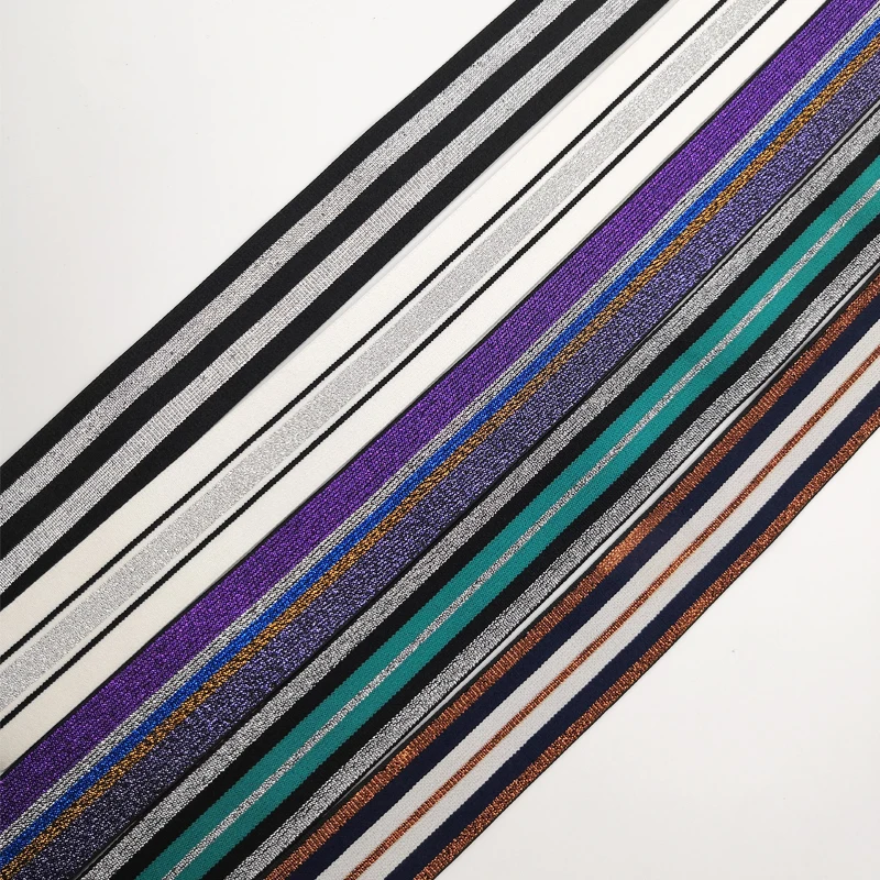1M Gold Silver Stripe Elastic Bands 40MM Elastic Ribbon Clothing Bags Trousers Elastic Rubber 4CM Webbing DIY Sewing Accessories