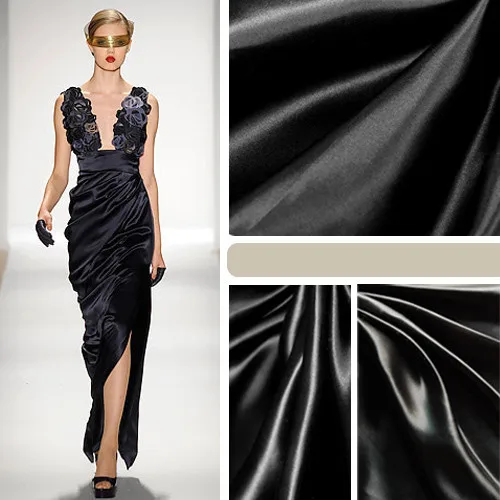 

LEO&LIN New Perfect Black Satin 100% Silk Satin Fabric For Dress 50cm