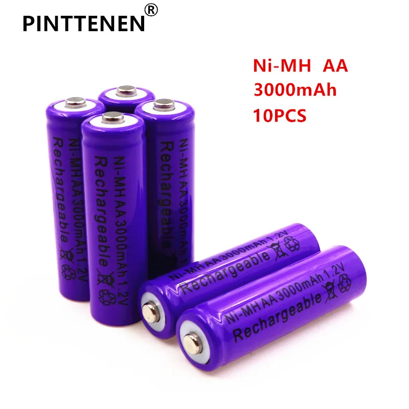 10 шт. PINTTENEN фиолетовый батарейки АА 3000 мАч перезаряжаемый аккумулятор Ni-MH 1 2 Вольт