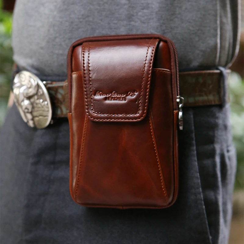 YIANG Brand Men's Waist Packs Genuine Leather Soft Small Pocket New Bag Sling Cigarette 4.5~6.0 inch Phone |