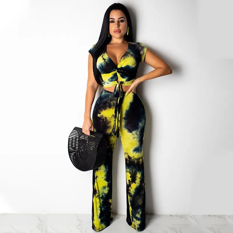 Женский комплект из двух предметов с цветочным принтом глубокий v образный вырез