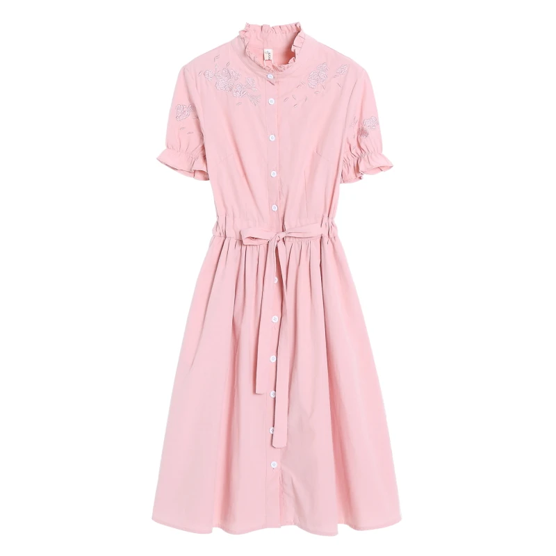 Japanese Mori Girl Dress Summer Clothes Women Short Sleeve Flower Embroidery Cotton Dresses | Женская одежда